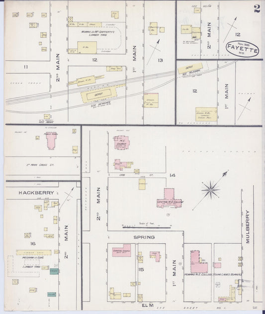 Sanborn Fire Insurance Map from Fayette, Howard County, Missouri (1885), Sheet #0002 - Historic Sanborn Fire Insurance Map Print, vintage old map wall art, antique decor, genealogy gift, Missouri Missouri map