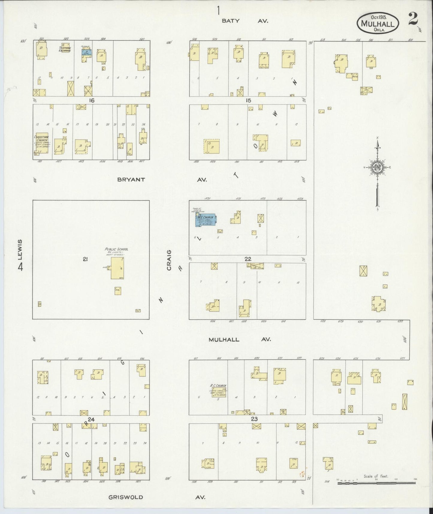 Sanborn Fire Insurance Map from Mulhall, Logan County, Oklahoma (1915), Sheet #0002 - Historic Sanborn Fire Insurance Map Print, vintage old map wall art, antique decor, genealogy gift, Oklahoma Oklahoma map