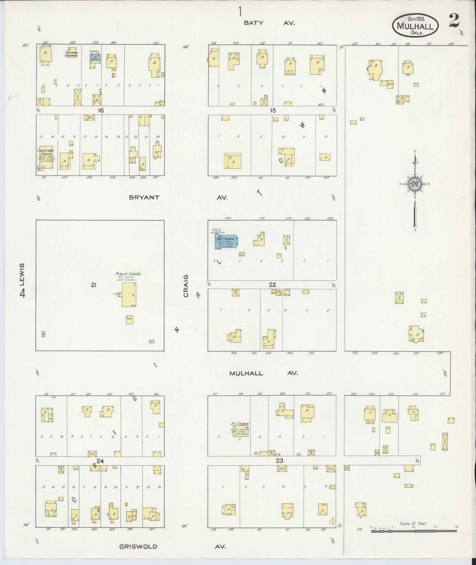 Sanborn Fire Insurance Map from Mulhall, Logan County, Oklahoma (1915), Sheet #0002 - Historic Sanborn Fire Insurance Map Print, vintage old map wall art, antique decor, genealogy gift, Oklahoma Oklahoma map