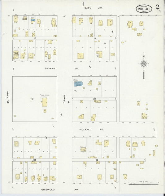 Sanborn Fire Insurance Map from Mulhall, Logan County, Oklahoma (1915), Sheet #0002 - Historic Sanborn Fire Insurance Map Print, vintage old map wall art, antique decor, genealogy gift, Oklahoma Oklahoma map