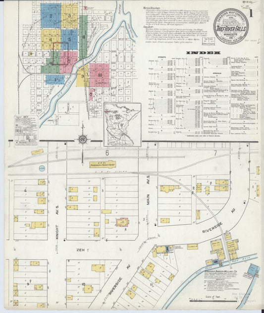 Sanborn Fire Insurance Map from Thief River Falls, Pennington County, Minnesota (1916), Sheet #0001 - Historic Sanborn Fire Insurance Map Print, vintage old map wall art, antique decor, genealogy gift, Minnesota Minnesota map