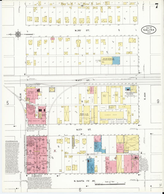 Sanborn Fire Insurance Map from Salina, Saline County, Kansas (1911), Sheet #0007 - Historic Sanborn Fire Insurance Map Print, vintage old map wall art, antique decor, genealogy gift, Kansas Kansas map