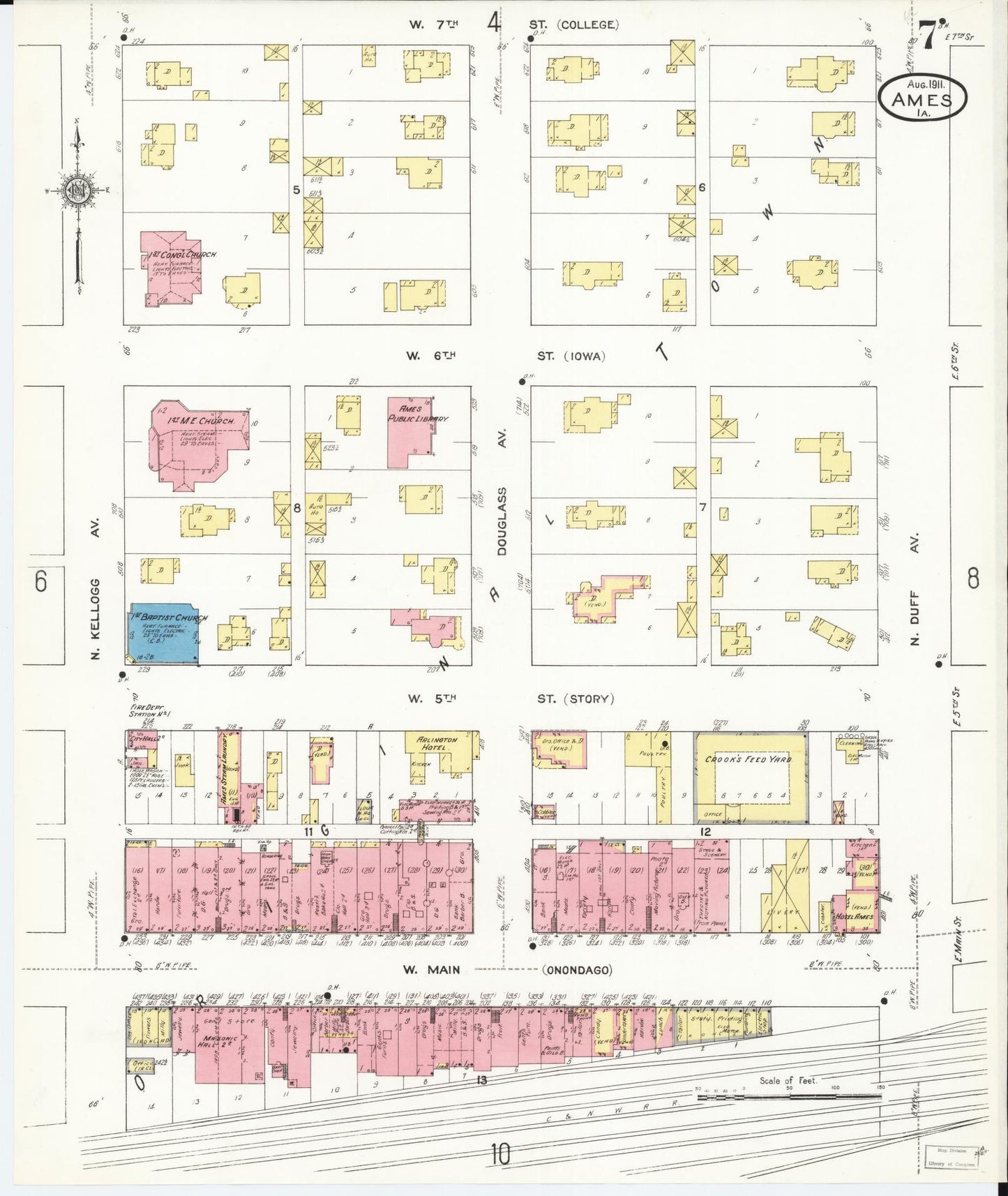 Sanborn Fire Insurance Map from Ames, Story County, Iowa (1911), Sheet #0007 - Historic Sanborn Fire Insurance Map Print