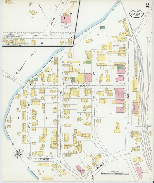 Sanborn Fire Insurance Map from Seymour, New Haven County, Connecticut (1900), Sheet #0002 - Historic Sanborn Fire Insurance Map Print, vintage old map wall art, antique decor, genealogy gift, Connecticut Connecticut map