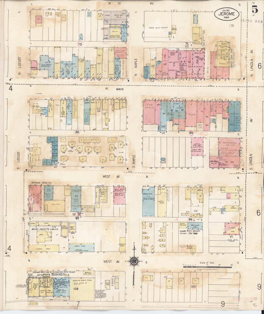 Sanborn Fire Insurance Map from Jerome, Jerome County, Idaho (1949), Sheet #0005 - Historic Sanborn Fire Insurance Map Print, vintage old map wall art, antique decor, genealogy gift, Idaho Idaho map