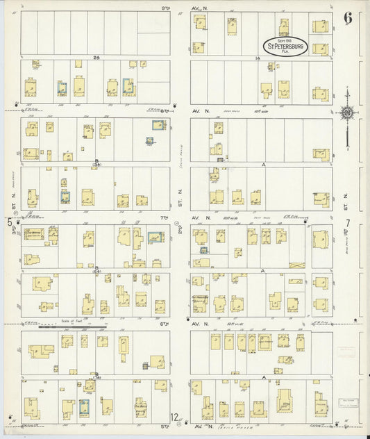 Sanborn Fire Insurance Map from Saint Petersburg, Pinellas County, Florida (1913), Sheet #0006 - Historic Sanborn Fire Insurance Map Print, vintage old map wall art, antique decor, genealogy gift, Florida Florida map