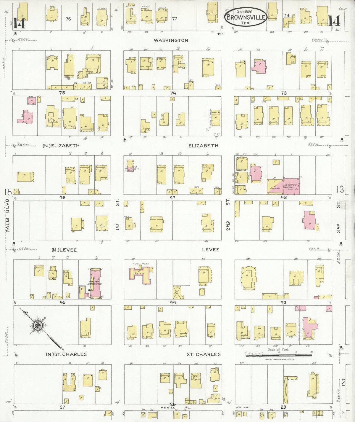 Sanborn Fire Insurance Map from Brownsville, Cameron County, Texas (1926), Sheet #0014 - Complete Map Set gallery image, historic Sanborn map, vintage wall art, Texas Texas