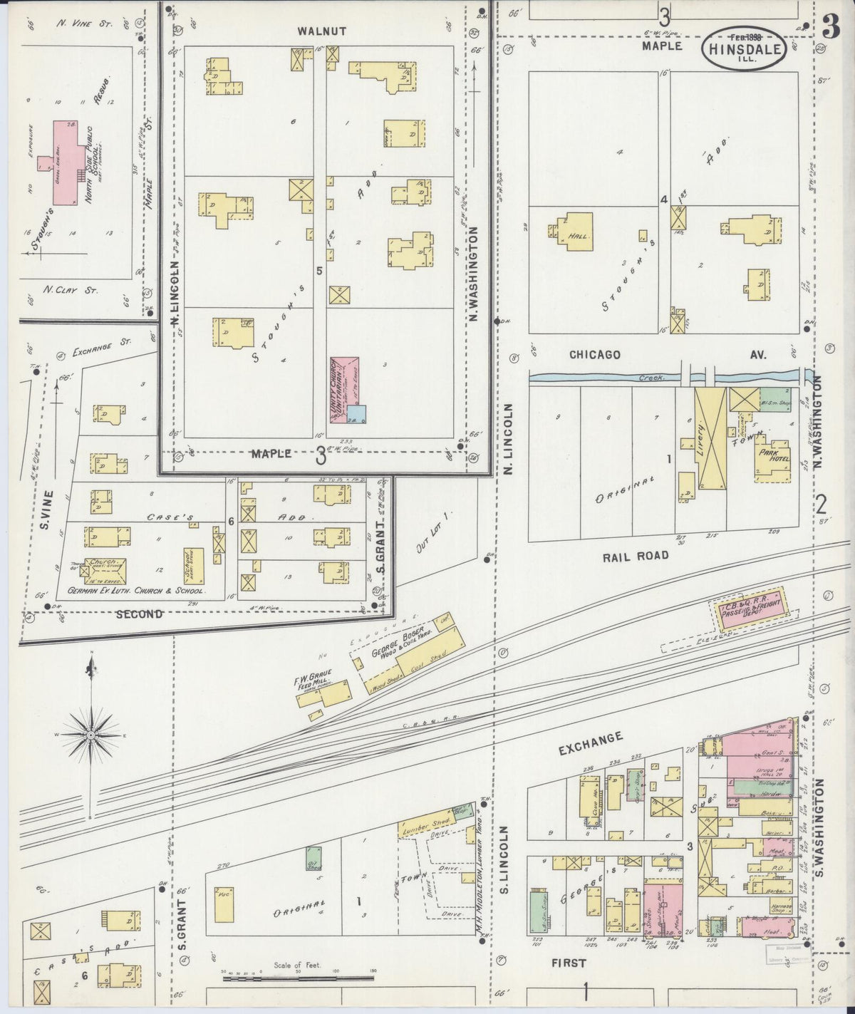 Sanborn Fire Insurance Map from Hinsdale, Du Page And Cook Counties, Illinois (1898), Sheet #0003 - Complete Map Set gallery image, historic Sanborn map, vintage wall art, Illinois Illinois