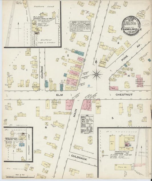 Sanborn Fire Insurance Map from Franklinville, Cattaraugus County, New York (1884), Sheet #0001 - Historic Sanborn Fire Insurance Map Print, vintage old map wall art, antique decor, genealogy gift, New York New York map