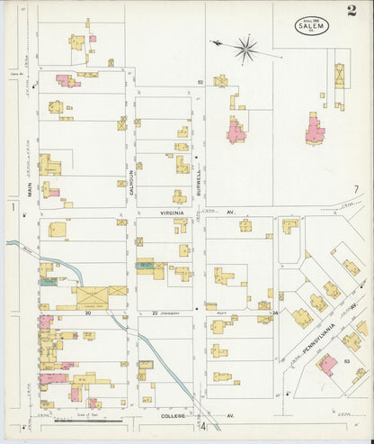 Sanborn Fire Insurance Map from Salem, Independent Cities, Virginia (1908), Sheet #0002 - Complete Map Set gallery image, historic Sanborn map, vintage wall art, Virginia Virginia