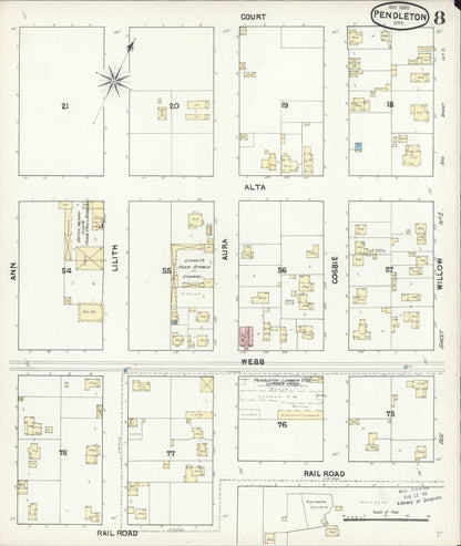Sanborn Fire Insurance Map from Pendleton, Umatilla County, Oregon (1890), Sheet #0008 - Complete Map Set gallery image, historic Sanborn map, vintage wall art, Oregon Oregon