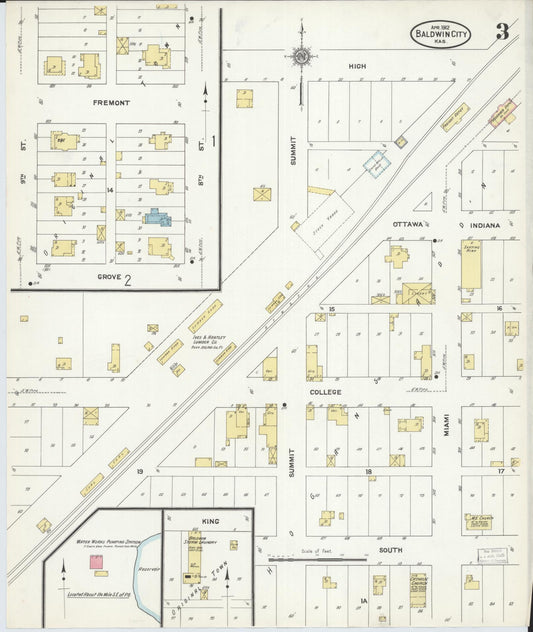 Sanborn Fire Insurance Map from Baldwin City, Douglas County, Kansas (1912), Sheet #0003 - Historic Sanborn Fire Insurance Map Print, vintage old map wall art, antique decor, genealogy gift, Kansas Kansas map