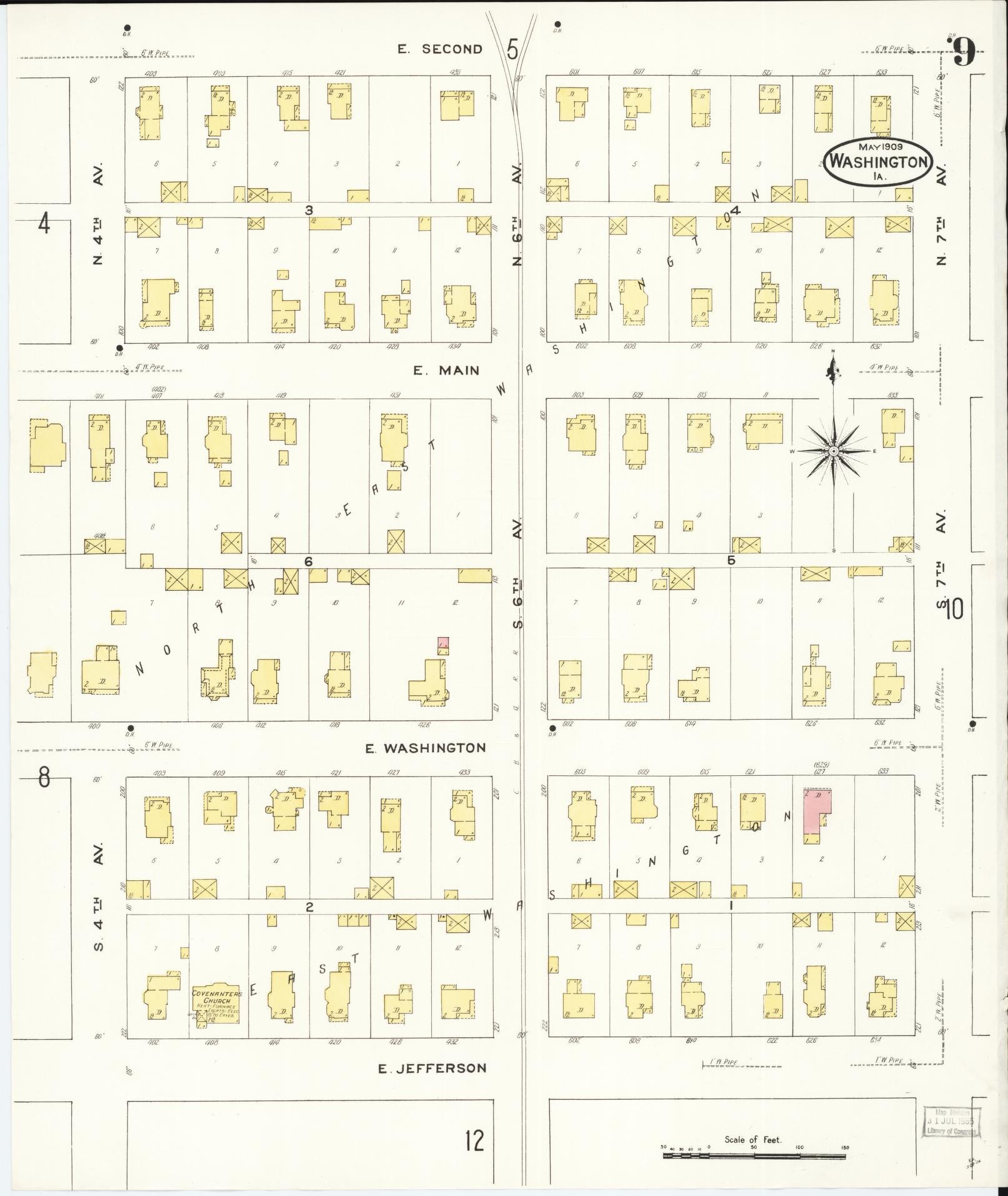 Sanborn Fire Insurance Map from Washington, Washington County, Iowa (1909), Sheet #0009 - Historic Sanborn Fire Insurance Map Print, vintage old map wall art, antique decor, genealogy gift, Sanborn Fire Insurance Map from Washington Washington map