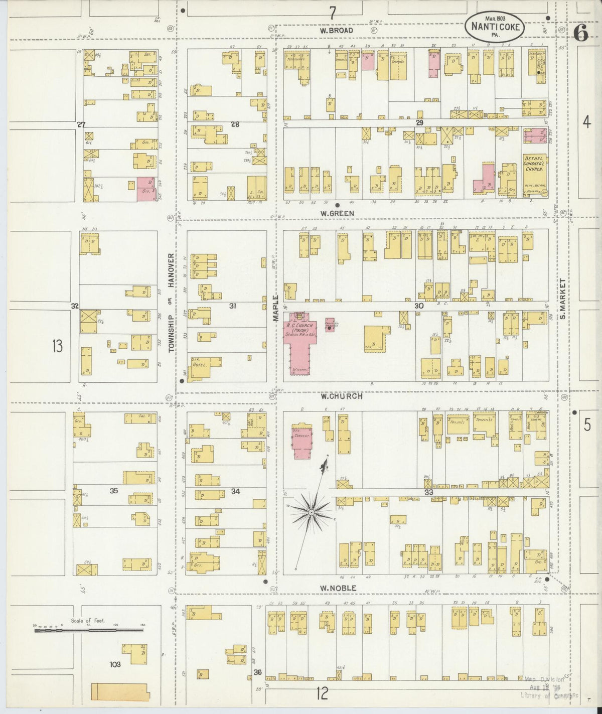 Sanborn Fire Insurance Map from Nanticoke, Luzerne County, Pennsylvania (1903), Sheet #0006 - Complete Map Set gallery image, historic Sanborn map, vintage wall art, Pennsylvania Pennsylvania