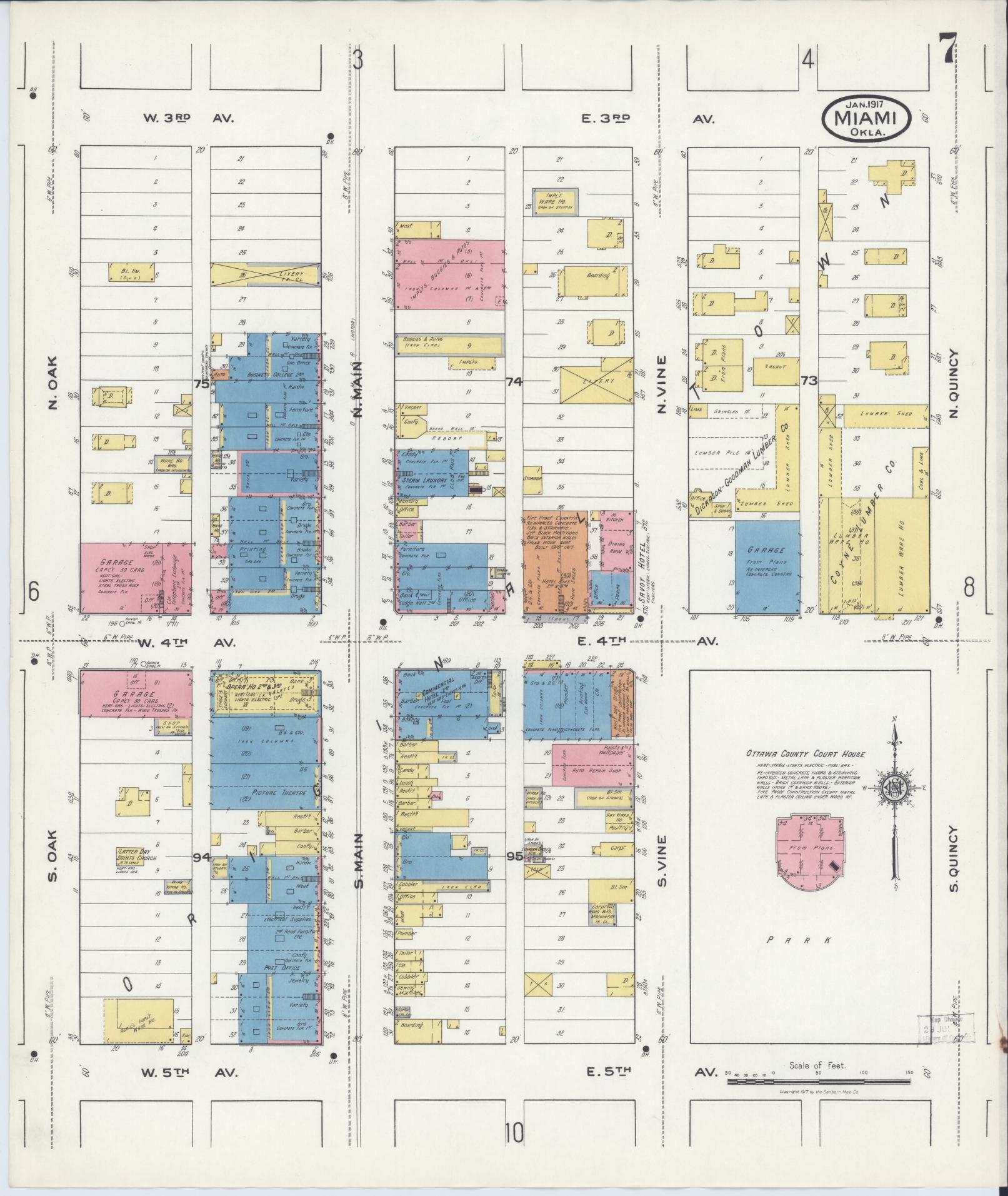 Sanborn Fire Insurance Map from Miami, Ottawa County, Oklahoma (1917), Sheet #0007 - Historic Sanborn Fire Insurance Map Print, vintage old map wall art, antique decor, genealogy gift, Oklahoma Oklahoma map