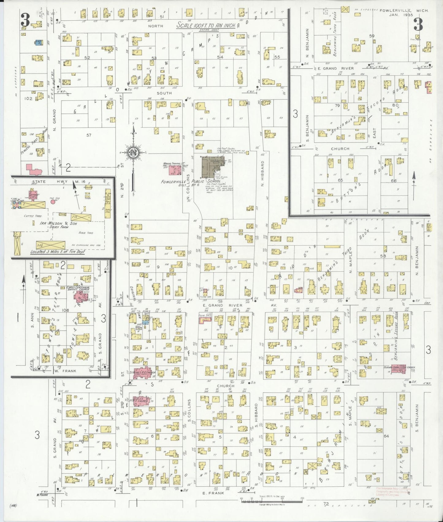 Sanborn Fire Insurance Map from Fowlerville, Livingston County, Michigan (1935), Sheet #0003 - Historic Sanborn Fire Insurance Map Print, vintage old map wall art, antique decor, genealogy gift, Michigan Michigan map