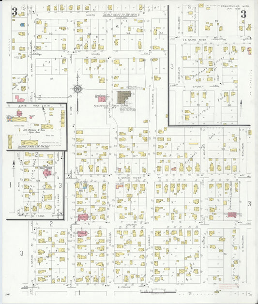 Sanborn Fire Insurance Map from Fowlerville, Livingston County, Michigan (1935), Sheet #0003 - Historic Sanborn Fire Insurance Map Print, vintage old map wall art, antique decor, genealogy gift, Michigan Michigan map