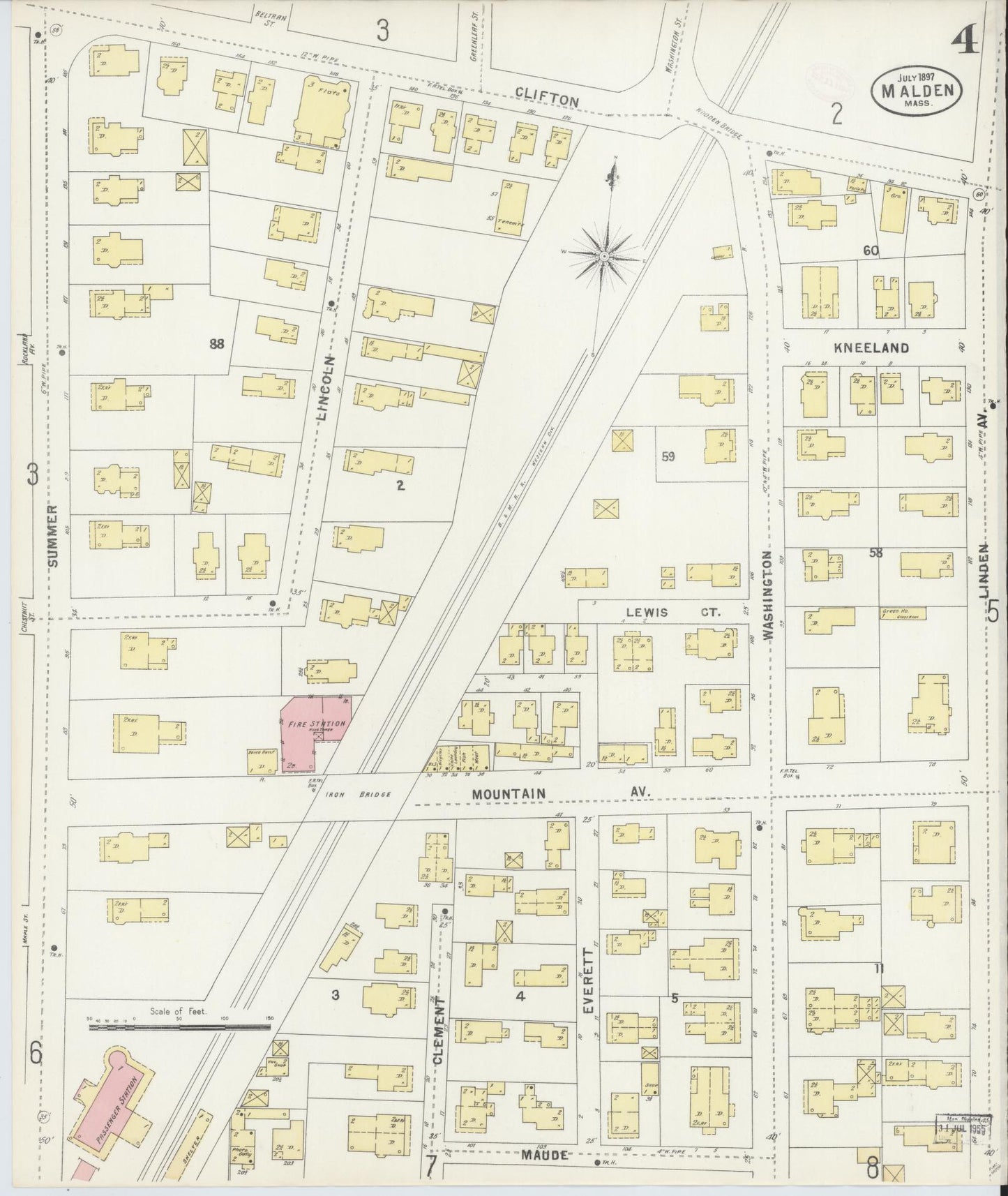 Sanborn Fire Insurance Map from Malden, Middlesex County, Massachusetts (1897), Sheet #0004 - Complete Map Set gallery image, historic Sanborn map, vintage wall art, Massachusetts Massachusetts