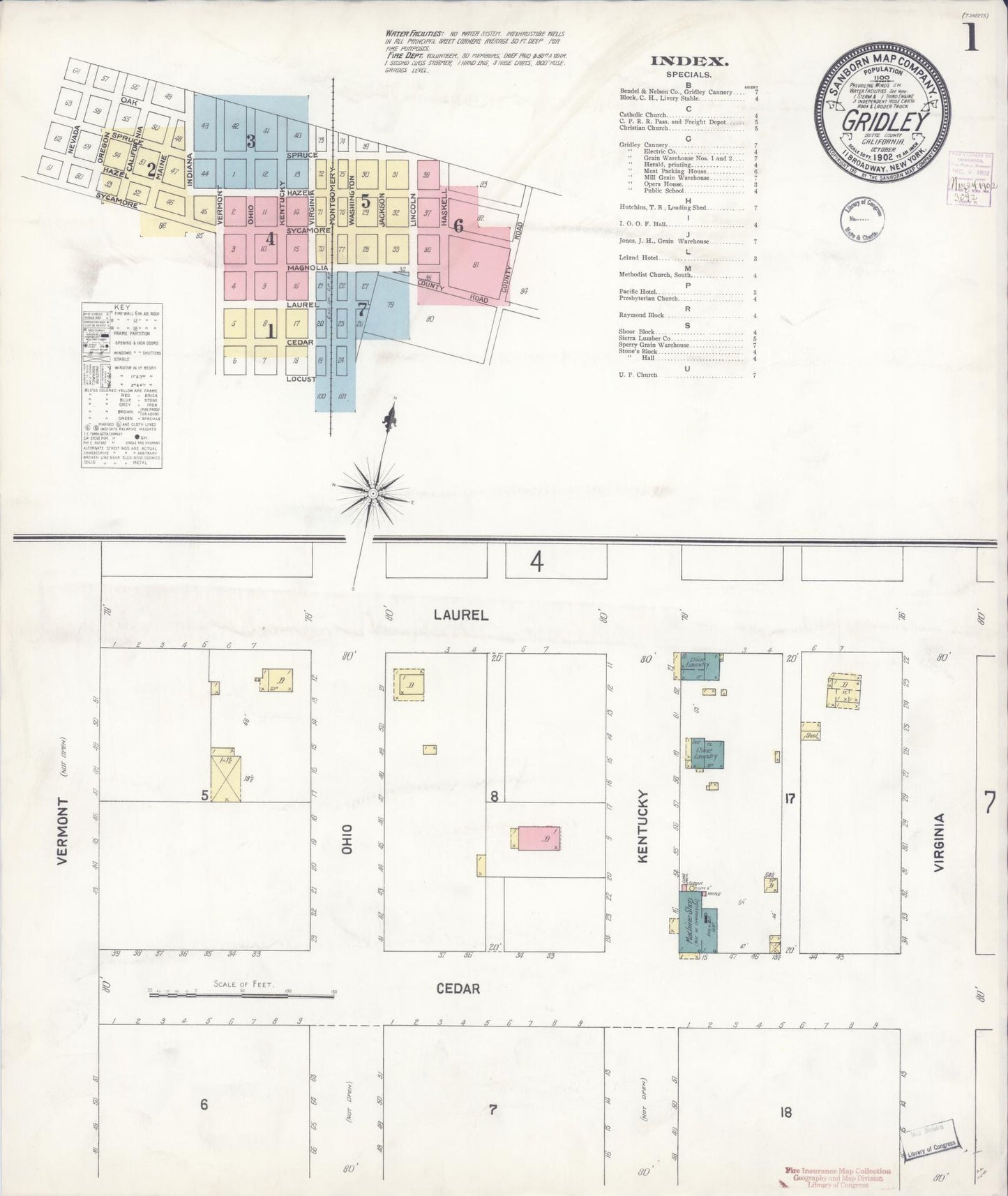 Sanborn Fire Insurance Map from Gridley, Butte County, California (1902), Sheet #0001 - Historic Sanborn Fire Insurance Map Print, vintage old map wall art, antique decor, genealogy gift, California California map