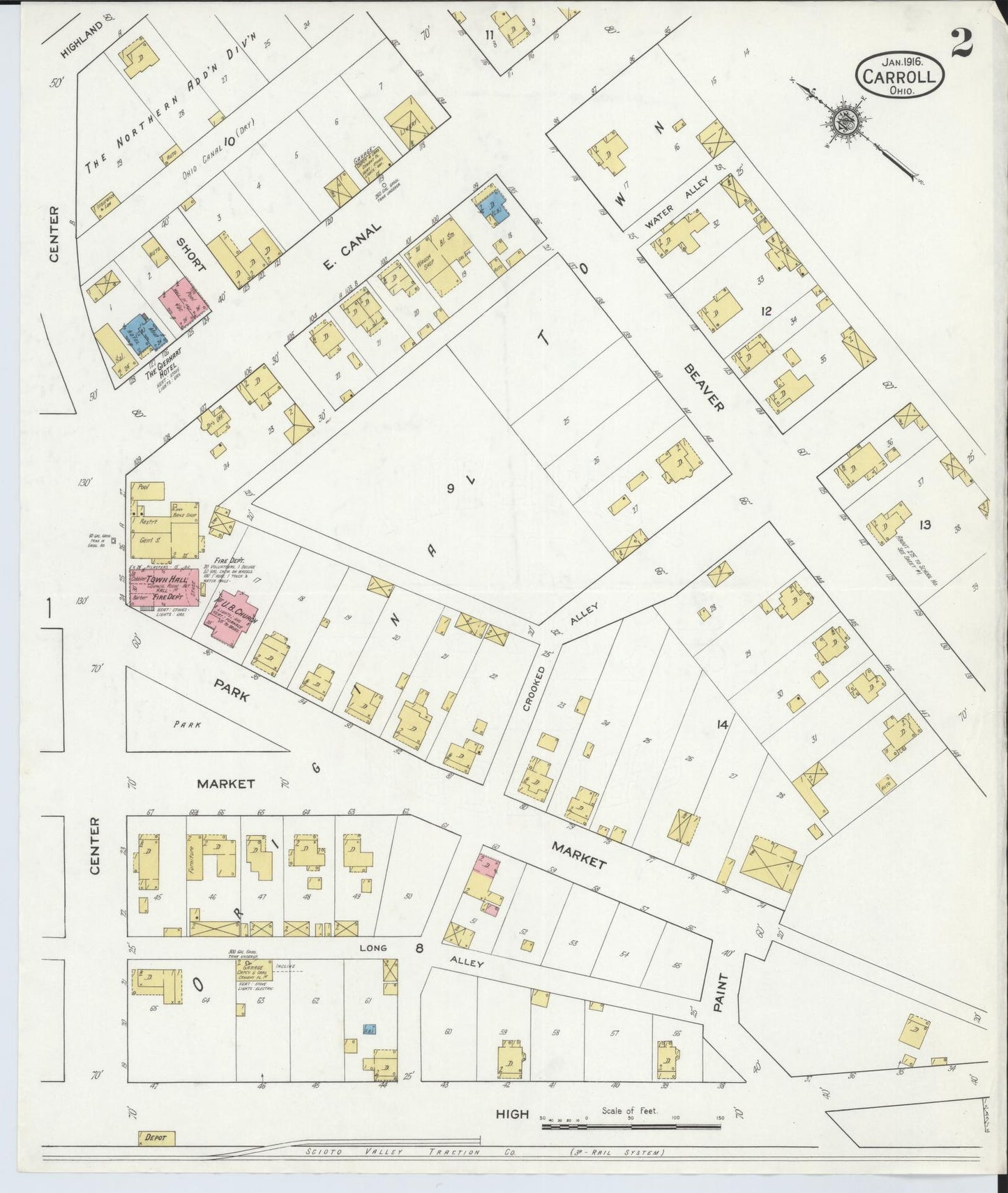 Sanborn Fire Insurance Map from Carroll, Fairfield County, Ohio (1916), Sheet #0002 - Complete Map Set gallery image, historic Sanborn map, vintage wall art, Ohio Ohio