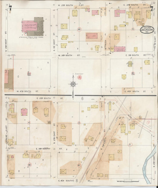 Sanborn Fire Insurance Map from Jackson, Cape Girardeau County, Missouri (1941), Sheet #0007 - Historic Sanborn Fire Insurance Map Print, vintage old map wall art, antique decor, genealogy gift, Missouri Missouri map