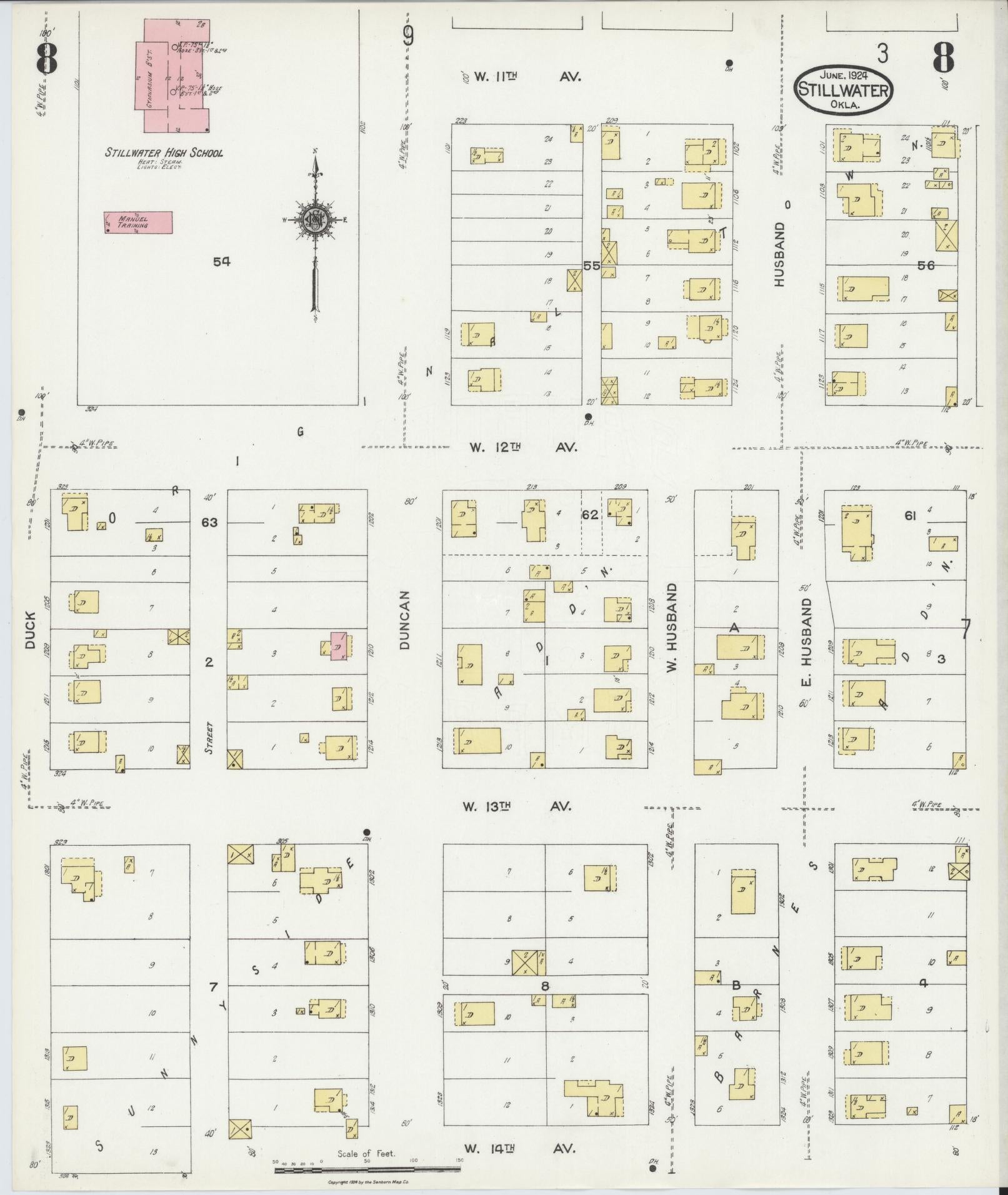 Sanborn Fire Insurance Map from Stillwater, Payne County, Oklahoma (1924), Sheet #0008 - Complete Map Set gallery image, historic Sanborn map, vintage wall art, Oklahoma Oklahoma