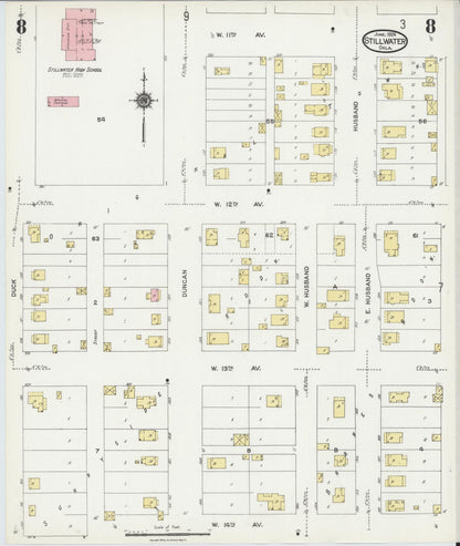 Sanborn Fire Insurance Map from Stillwater, Payne County, Oklahoma (1924), Sheet #0008 - Complete Map Set gallery image, historic Sanborn map, vintage wall art, Oklahoma Oklahoma