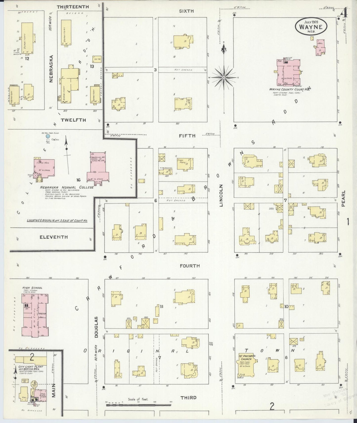 Sanborn Fire Insurance Map from Wayne, Wayne County, Nebraska (1909), Sheet #0004 - Complete Map Set gallery image, historic Sanborn map, vintage wall art, Nebraska Nebraska