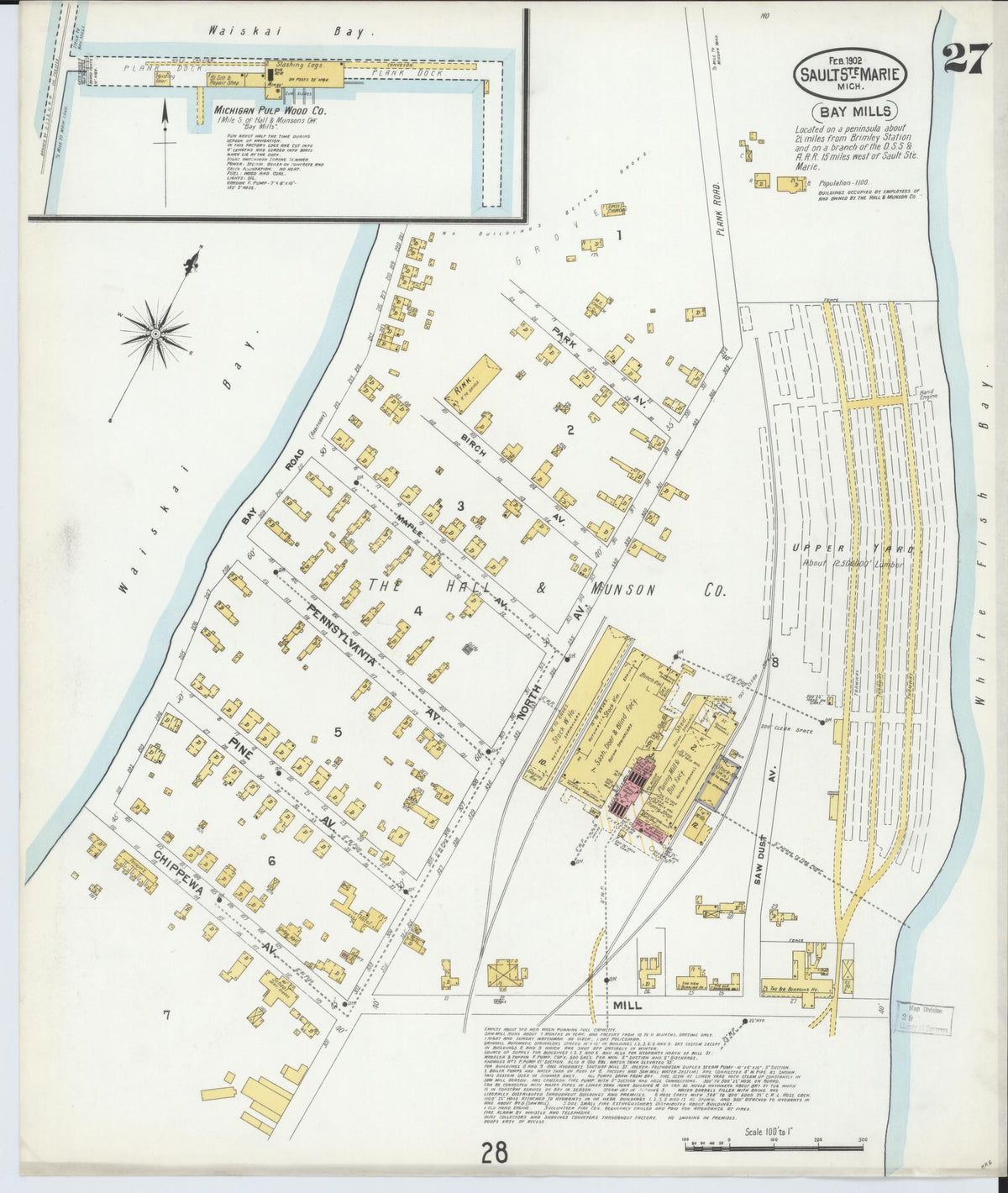 Sanborn Fire Insurance Map from Sault Sainte Marie, Chippewa County, Michigan (1902), Sheet #0027 - Historic Sanborn Fire Insurance Map Print, vintage old map wall art, antique decor, genealogy gift, Michigan Michigan map
