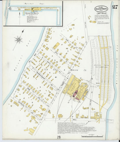 Sanborn Fire Insurance Map from Sault Sainte Marie, Chippewa County, Michigan (1902), Sheet #0027 - Historic Sanborn Fire Insurance Map Print, vintage old map wall art, antique decor, genealogy gift, Michigan Michigan map