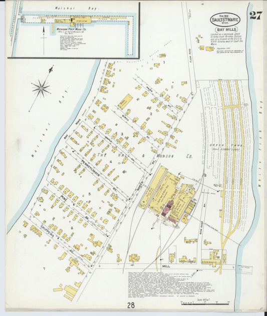 Sanborn Fire Insurance Map from Sault Sainte Marie, Chippewa County, Michigan (1902), Sheet #0027 - Historic Sanborn Fire Insurance Map Print, vintage old map wall art, antique decor, genealogy gift, Michigan Michigan map
