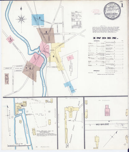 Sanborn Fire Insurance Map from Middlebury, Addison County, Vermont (1892), Sheet #0001 - Complete Map Set gallery image, historic Sanborn map, vintage wall art, Vermont Vermont