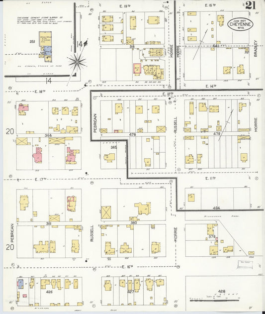 Sanborn Fire Insurance Map from Cheyenne, Laramie County, Wyoming (1907), Sheet #0021 - Historic Sanborn Fire Insurance Map Print, vintage old map wall art, antique decor, genealogy gift, Wyoming Wyoming map