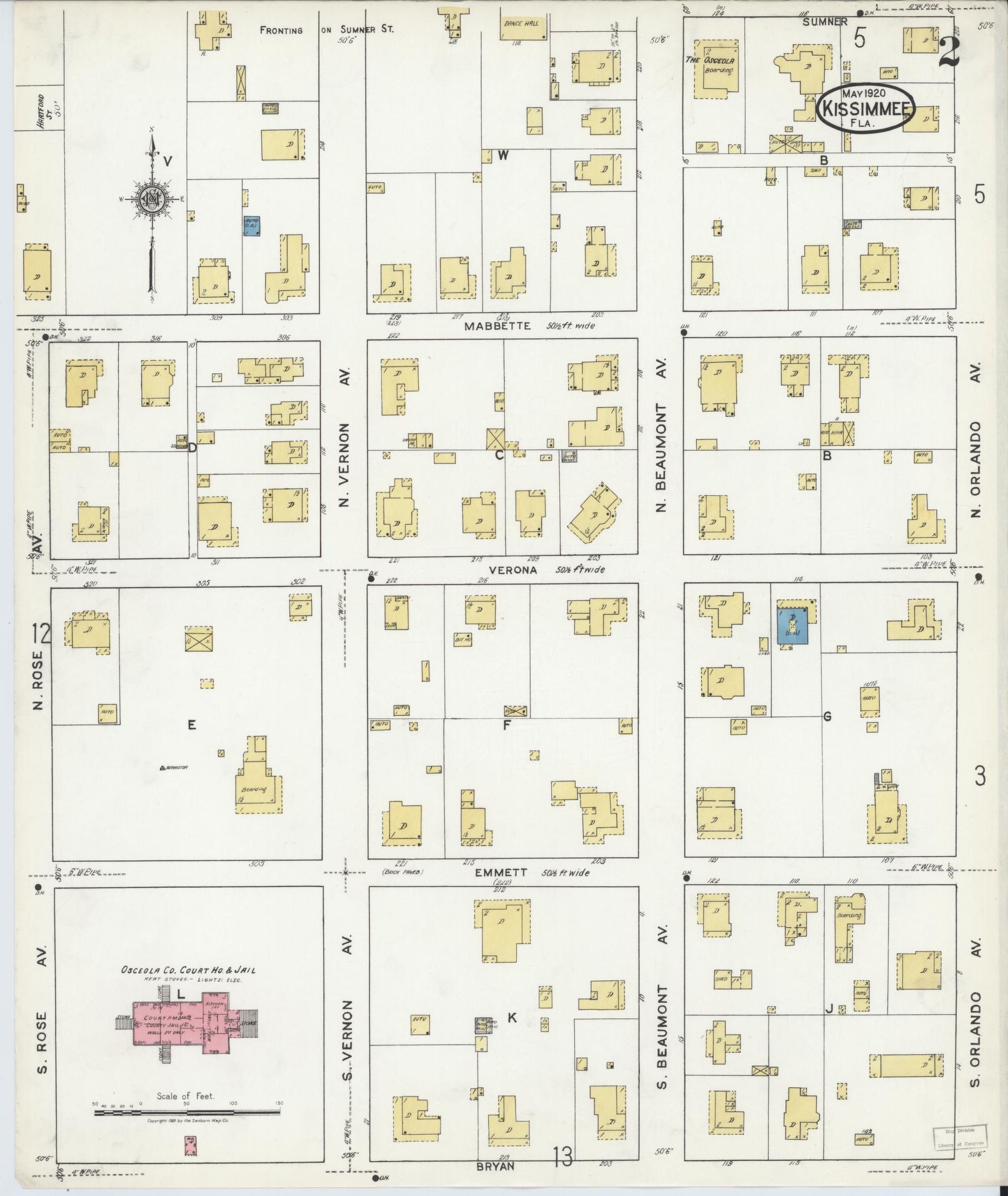 Sanborn Fire Insurance Map from Kissimmee, Osceola County, Florida (1920), Sheet #0002 - Complete Map Set gallery image, historic Sanborn map, vintage wall art, Florida Florida