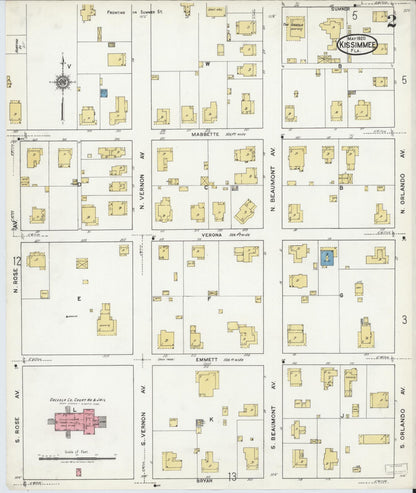Sanborn Fire Insurance Map from Kissimmee, Osceola County, Florida (1920), Sheet #0002 - Complete Map Set gallery image, historic Sanborn map, vintage wall art, Florida Florida