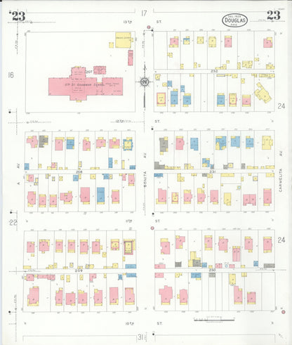 Sanborn Fire Insurance Map from Douglas, Cochise County, Arizona (1929), Sheet #0023 - Complete Map Set gallery image, historic Sanborn map, vintage wall art, Arizona Arizona