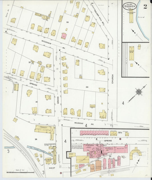Sanborn Fire Insurance Map from Goshen, Orange County, New York (1910), Sheet #0002 - Historic Sanborn Fire Insurance Map Print, vintage old map wall art, antique decor, genealogy gift, New York New York map