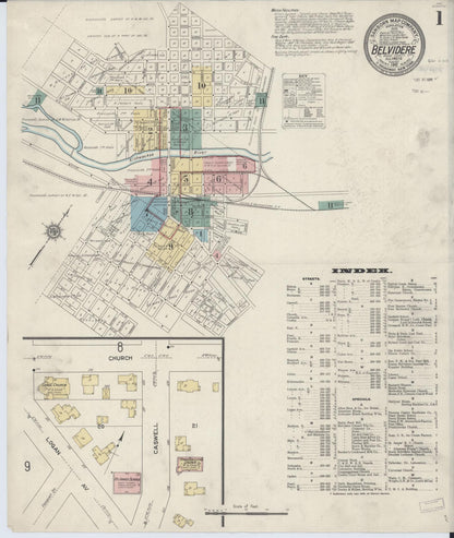 Sanborn Fire Insurance Map from Belvidere, Boone County, Illinois (1912), Sheet #0001 - Complete Map Set gallery image, historic Sanborn map, vintage wall art, Illinois Illinois