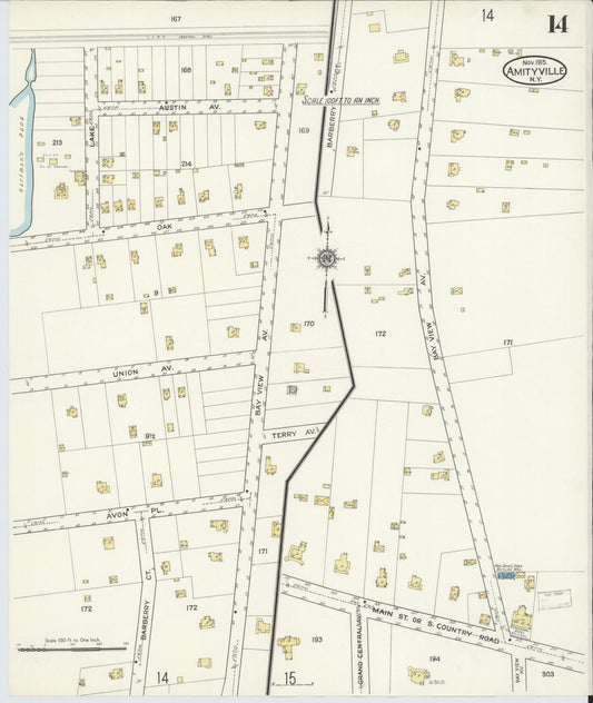 Sanborn Fire Insurance Map from Amityville, Suffolk County, New York (1915), Sheet #0014 - Historic Sanborn Fire Insurance Map Print, vintage old map wall art, antique decor, genealogy gift, New York New York map