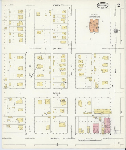 Sanborn Fire Insurance Map from Medford, Grant County, Oklahoma (1913), Sheet #0002 - Historic Sanborn Fire Insurance Map Print, vintage old map wall art, antique decor, genealogy gift, Oklahoma Oklahoma map