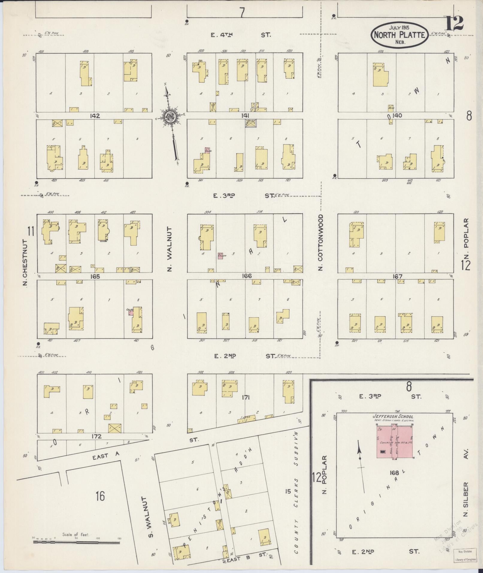Sanborn Fire Insurance Map from North Platte, Lincoln County, Nebraska (1915), Sheet #0012 - Historic Sanborn Fire Insurance Map Print, vintage old map wall art, antique decor, genealogy gift, Nebraska Nebraska map