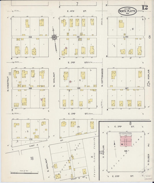 Sanborn Fire Insurance Map from North Platte, Lincoln County, Nebraska (1915), Sheet #0012 - Historic Sanborn Fire Insurance Map Print, vintage old map wall art, antique decor, genealogy gift, Nebraska Nebraska map