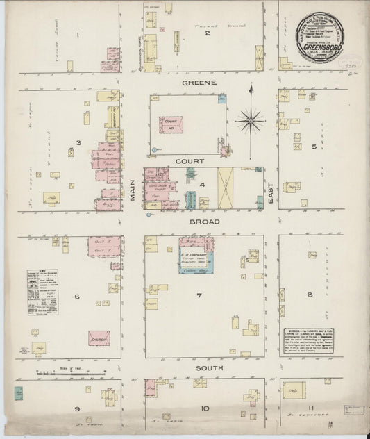 Sanborn Fire Insurance Map from Greensboro, Greene County, Georgia (1885), Sheet #0001 - Historic Sanborn Fire Insurance Map Print, vintage old map wall art, antique decor, genealogy gift, Georgia Georgia map