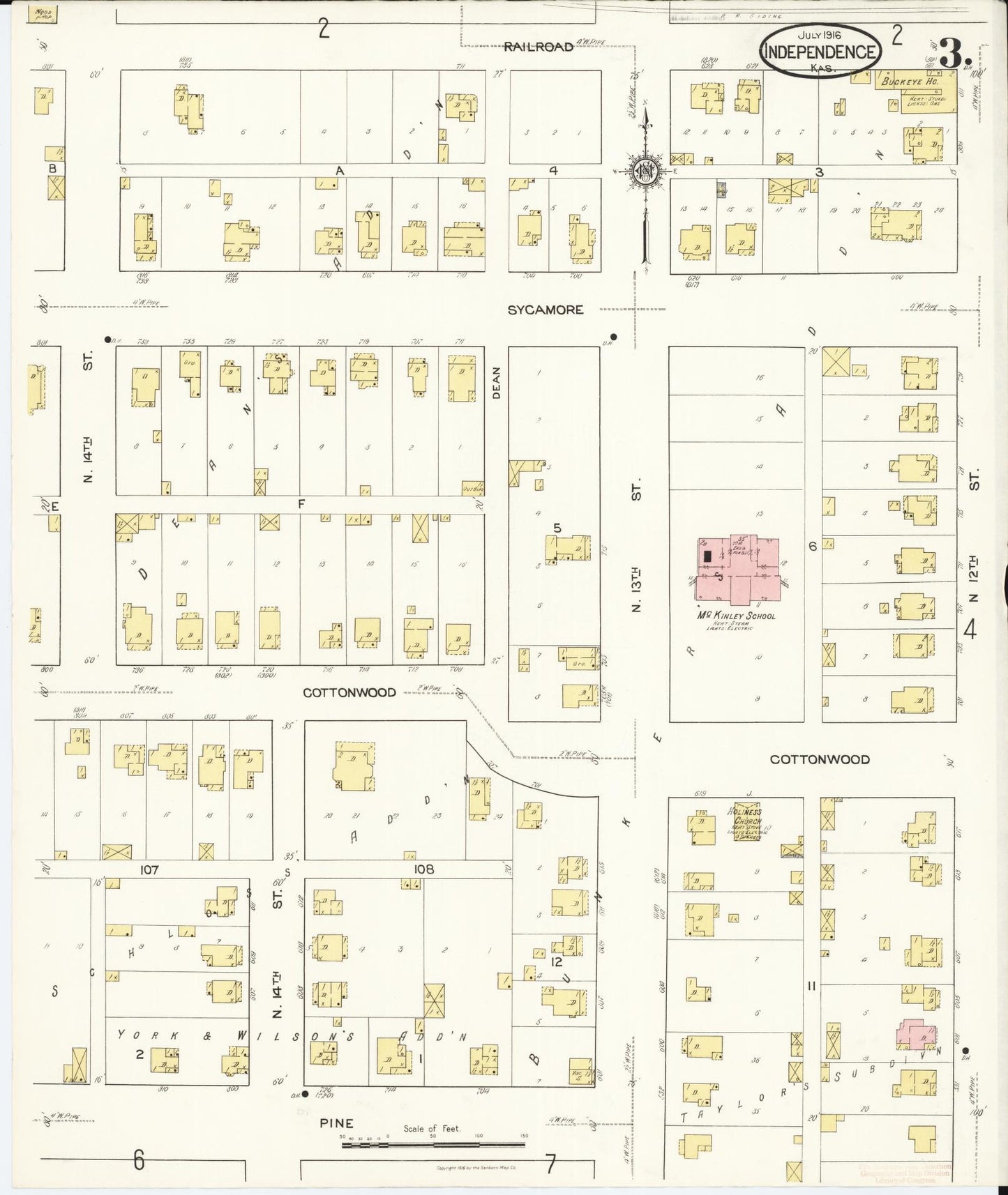 Sanborn Fire Insurance Map from Independence, Montgomery County, Kansas (1916), Sheet #0003 - Complete Map Set gallery image, historic Sanborn map, vintage wall art, Kansas Kansas