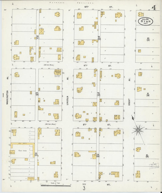 Sanborn Fire Insurance Map from Ryan, Jefferson County, Oklahoma (1904), Sheet #0004 - Historic Sanborn Fire Insurance Map Print, vintage old map wall art, antique decor, genealogy gift, Oklahoma Oklahoma map