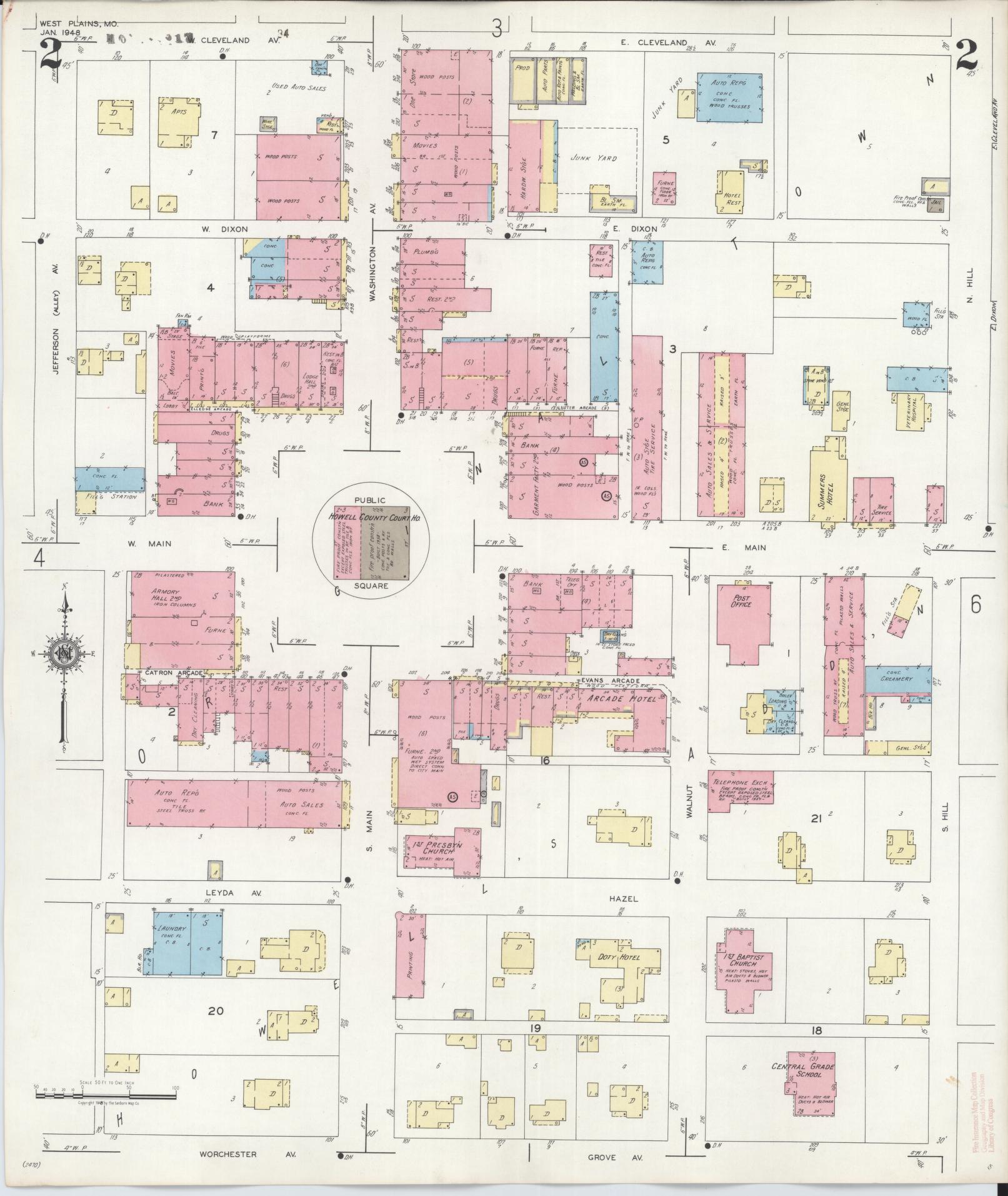 Sanborn Fire Insurance Map from West Plains, Howell County, Missouri (1948), Sheet #0002 - Complete Map Set gallery image, historic Sanborn map, vintage wall art, Missouri Missouri