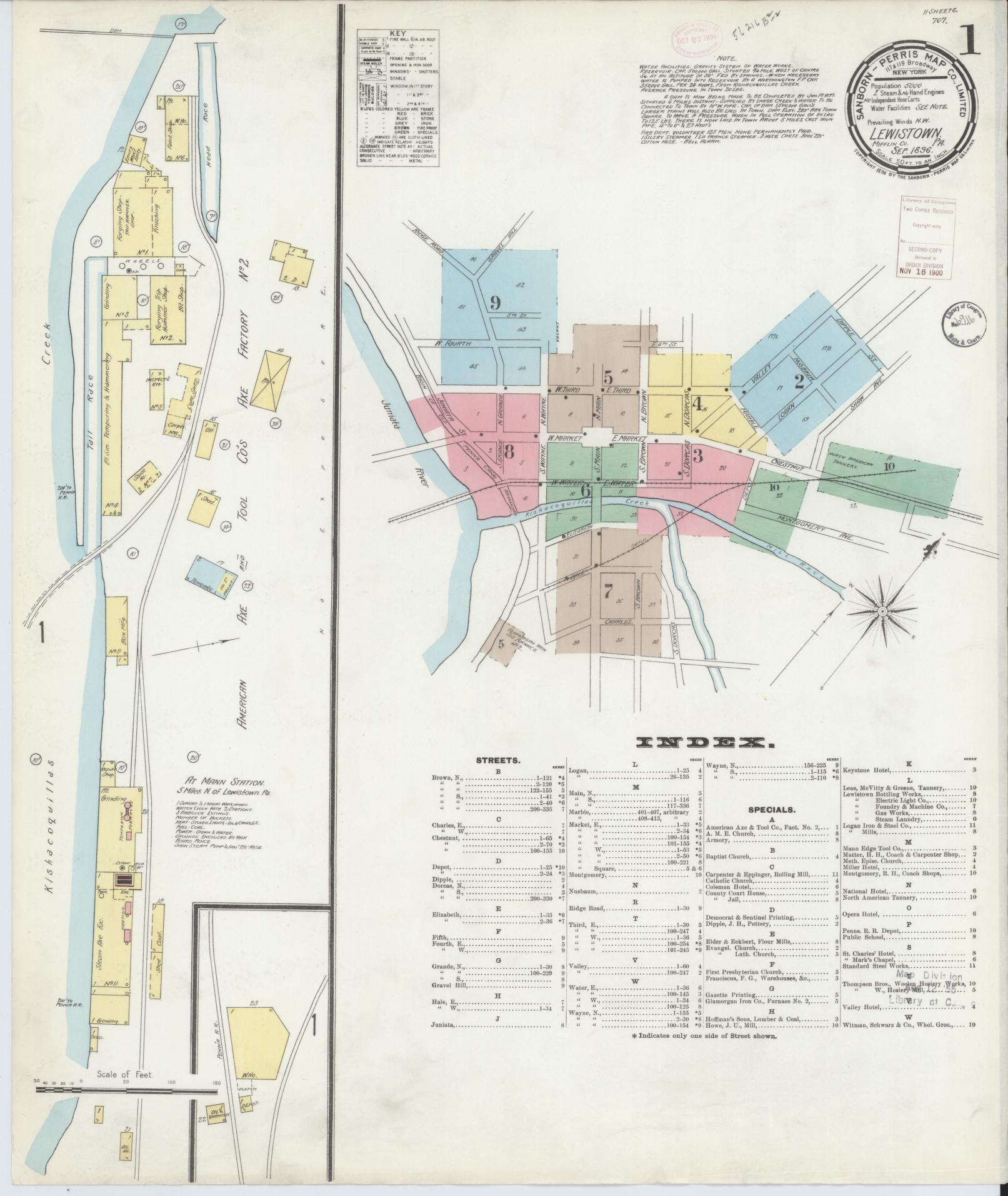 Sanborn Fire Insurance Map from Lewistown, Mifflin County, Pennsylvania. (1896) – Historic Sanborn Fire Insurance Map Print