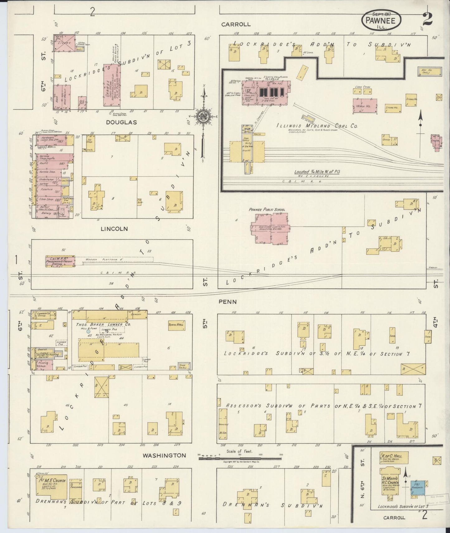 Sanborn Fire Insurance Map from Pawnee, Sangamon County, Illinois (1917), Sheet #0002 - Complete Map Set gallery image, historic Sanborn map, vintage wall art, Illinois Illinois