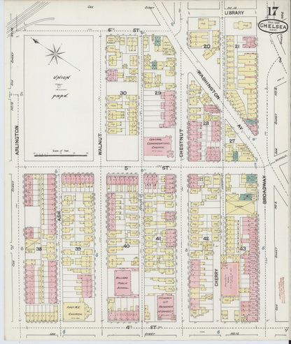 Sanborn Fire Insurance Map from Chelsea, Suffolk County, Massachusetts (1889), Sheet #0017 - Historic Sanborn Fire Insurance Map Print, vintage old map wall art, antique decor, genealogy gift, Massachusetts Massachusetts map
