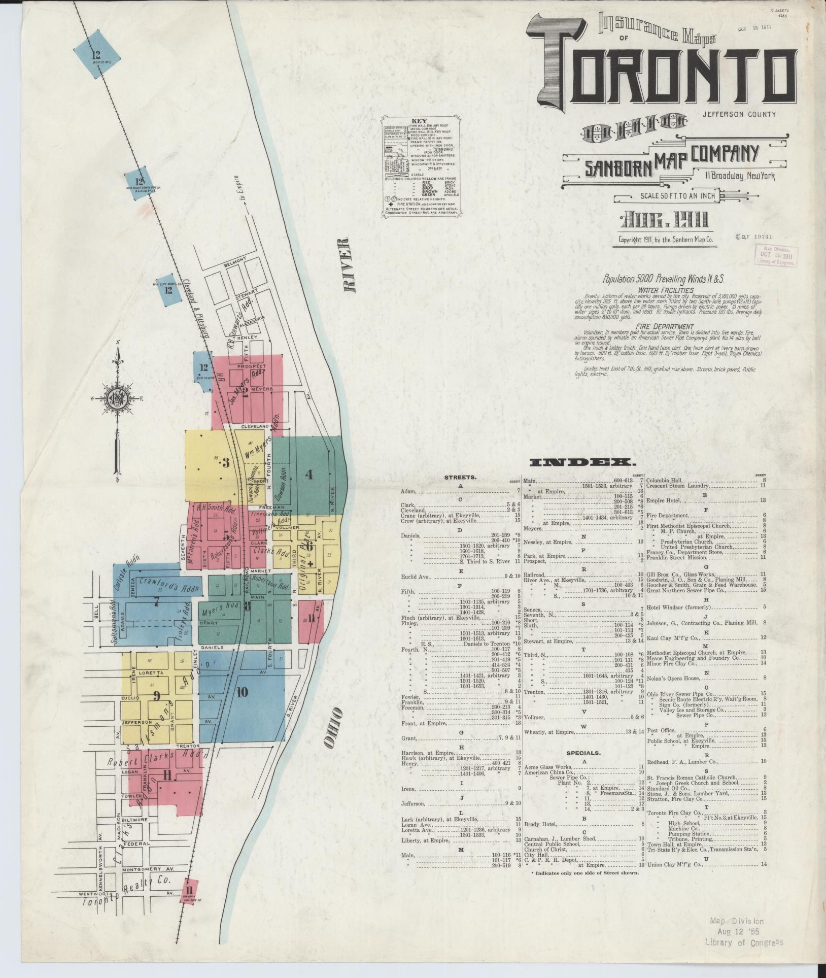 Sanborn Fire Insurance Map from Toronto, Jefferson County, Ohio (1911), Sheet #0001 - Complete Map Set gallery image, historic Sanborn map, vintage wall art, Ohio Ohio
